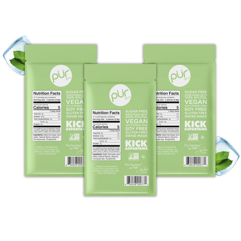 PUR Gum, Coolmint, Xylitol Gum, No Artificial flavour, 165 Count (3x55)