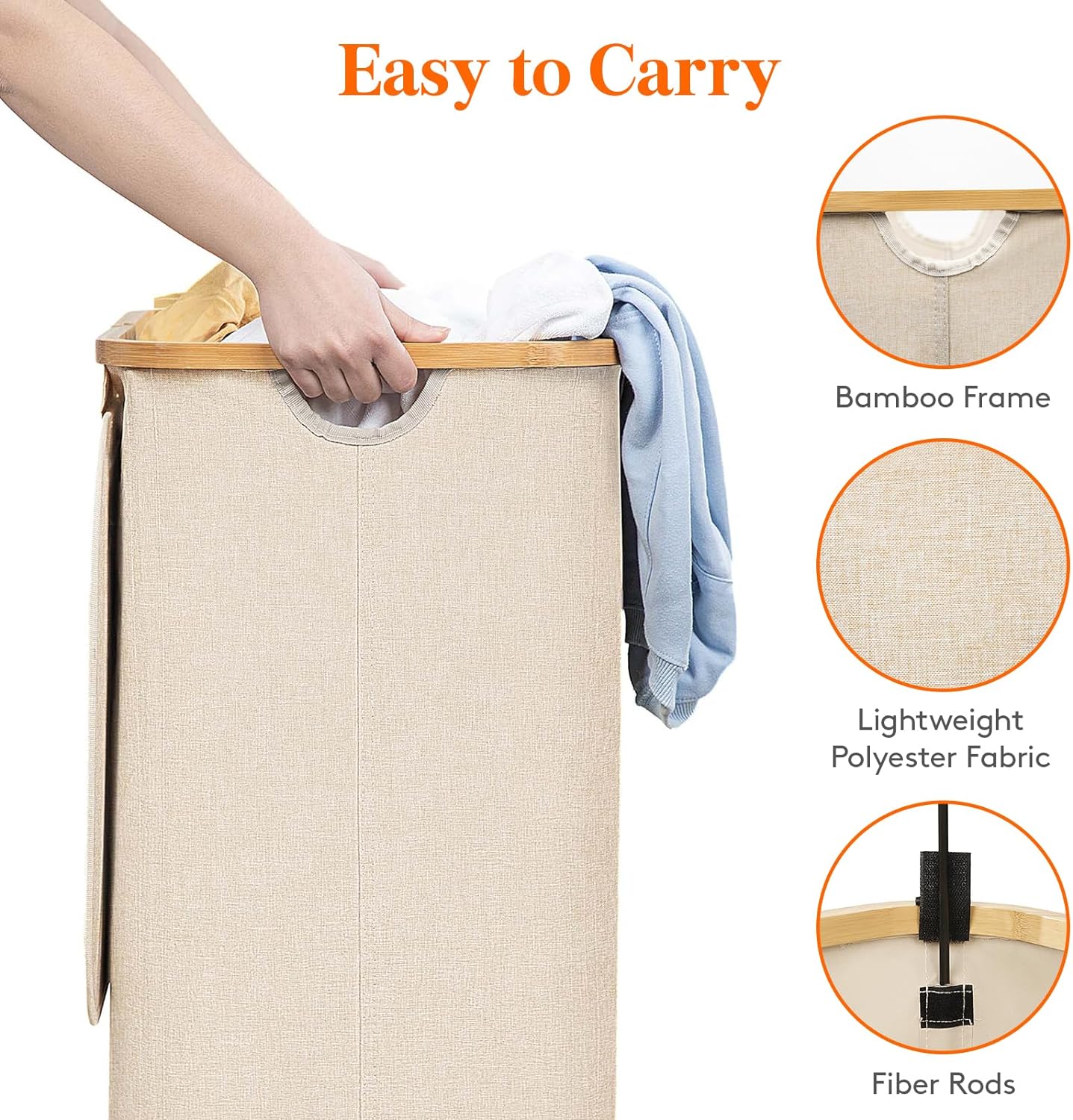 Lifewit 105L Large Laundry Basket with Lid, Removable Bags, Beige