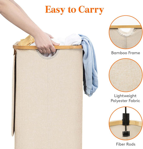 Lifewit 105L Large Laundry Basket with Lid, Removable Bags, Beige