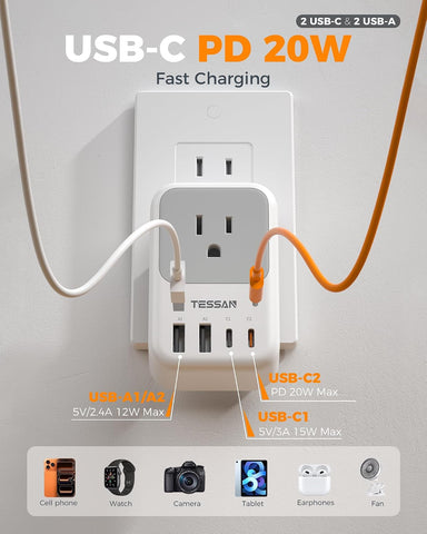 TESSAN US to Japan Plug Adapter 2 Pack, 2 Prong to 3 Prong Outlet Adapter