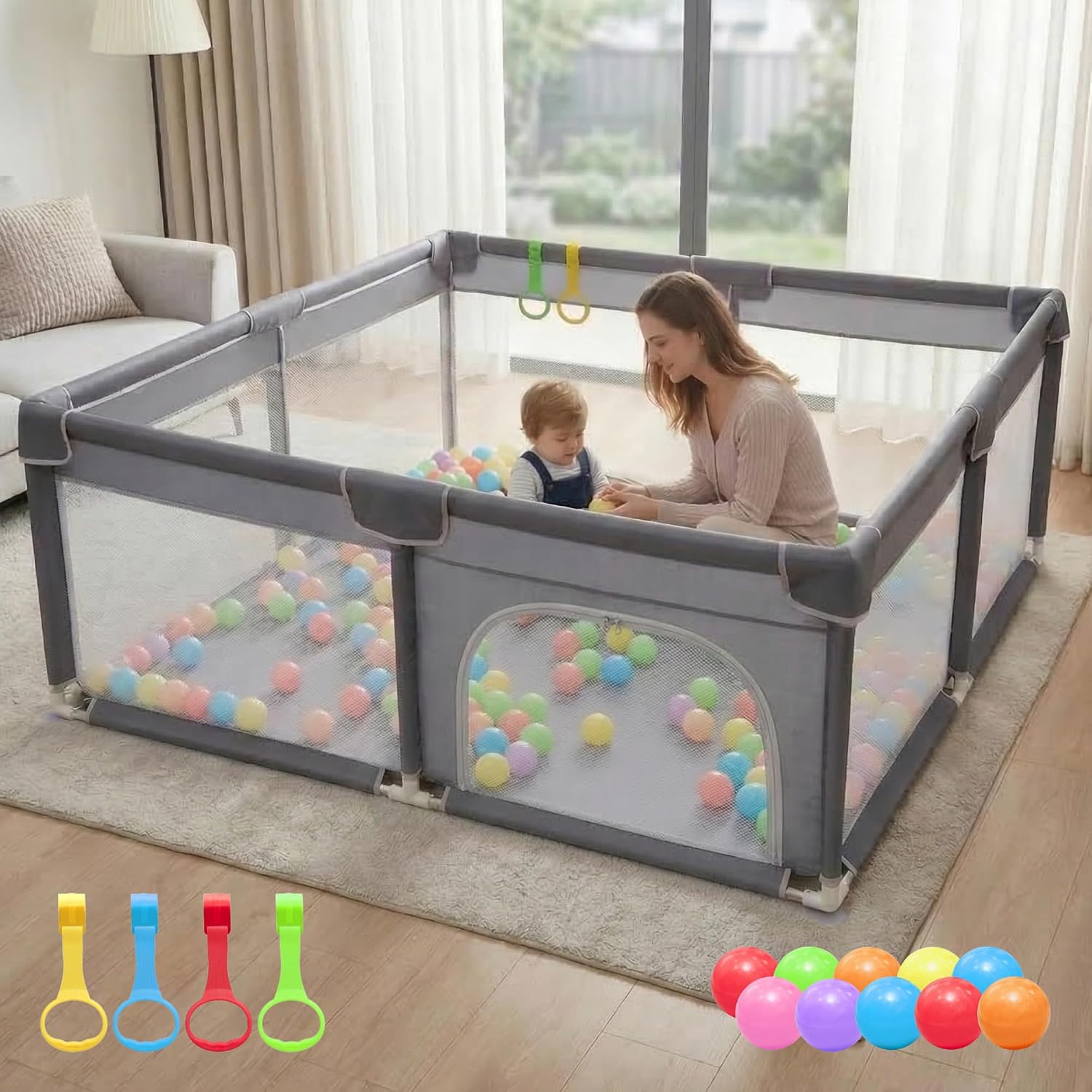 ORIAN Baby Playpen 50x50, Baby Play Yard for Babies & Toddlers, Grey