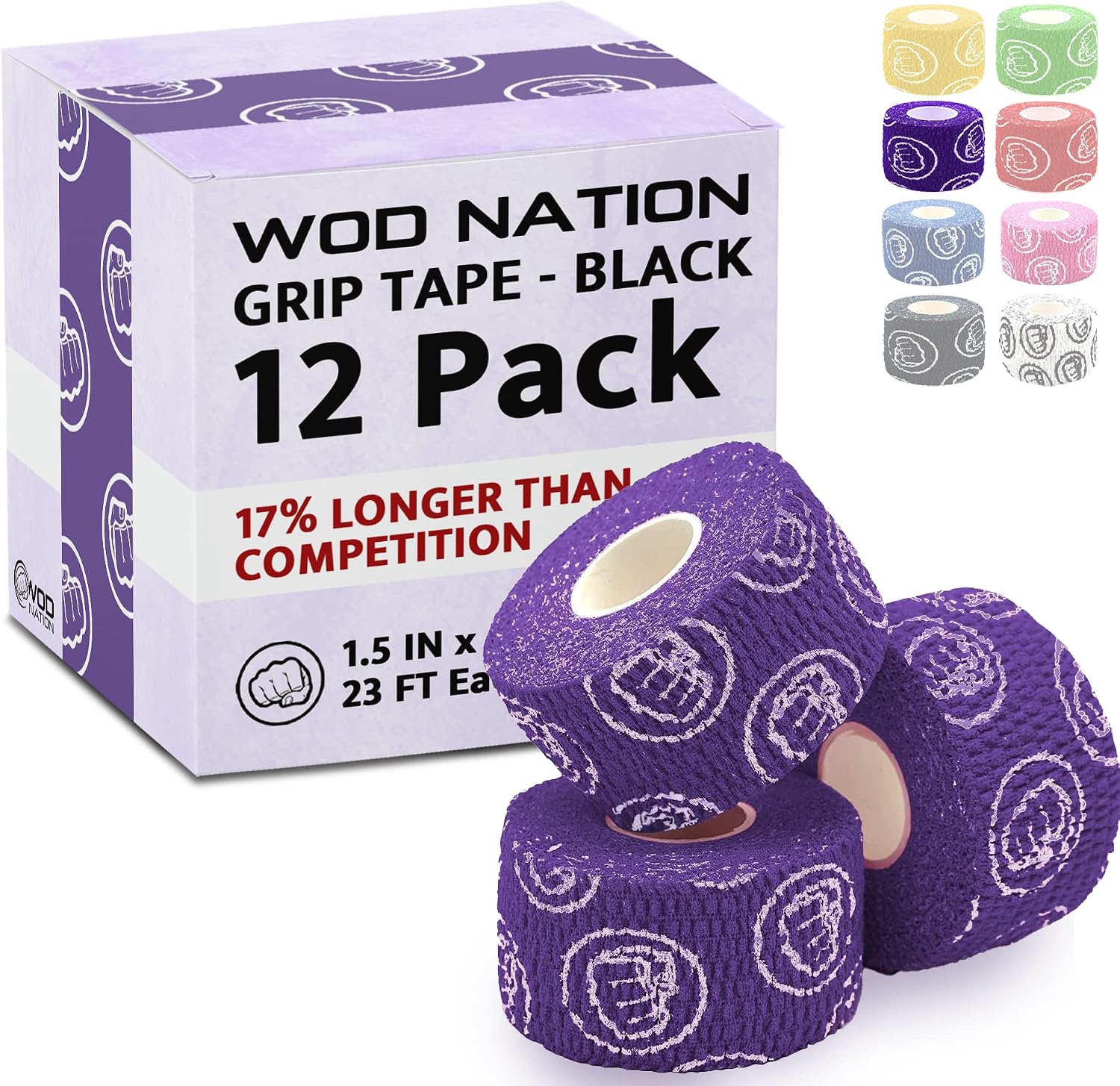 WOD Nation Flexible Hook-Grip Athletic Tape – Easy-Tear, Sweat-Proof Thumb & Finger Strips for Weightlifting