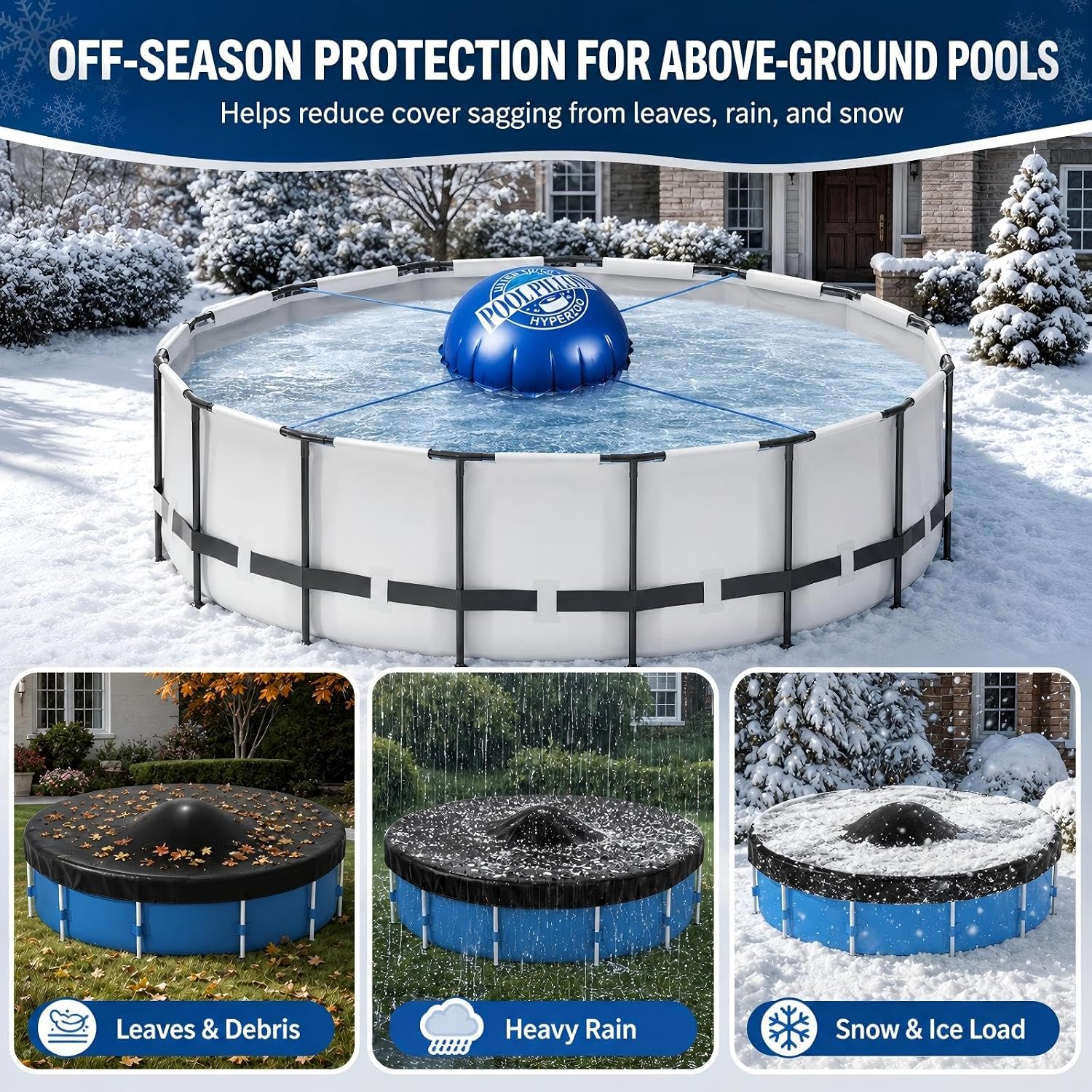 Pool Pillows for Above Ground Pools, Hyperzoo 8 ft Winter Pool Cover Pillow