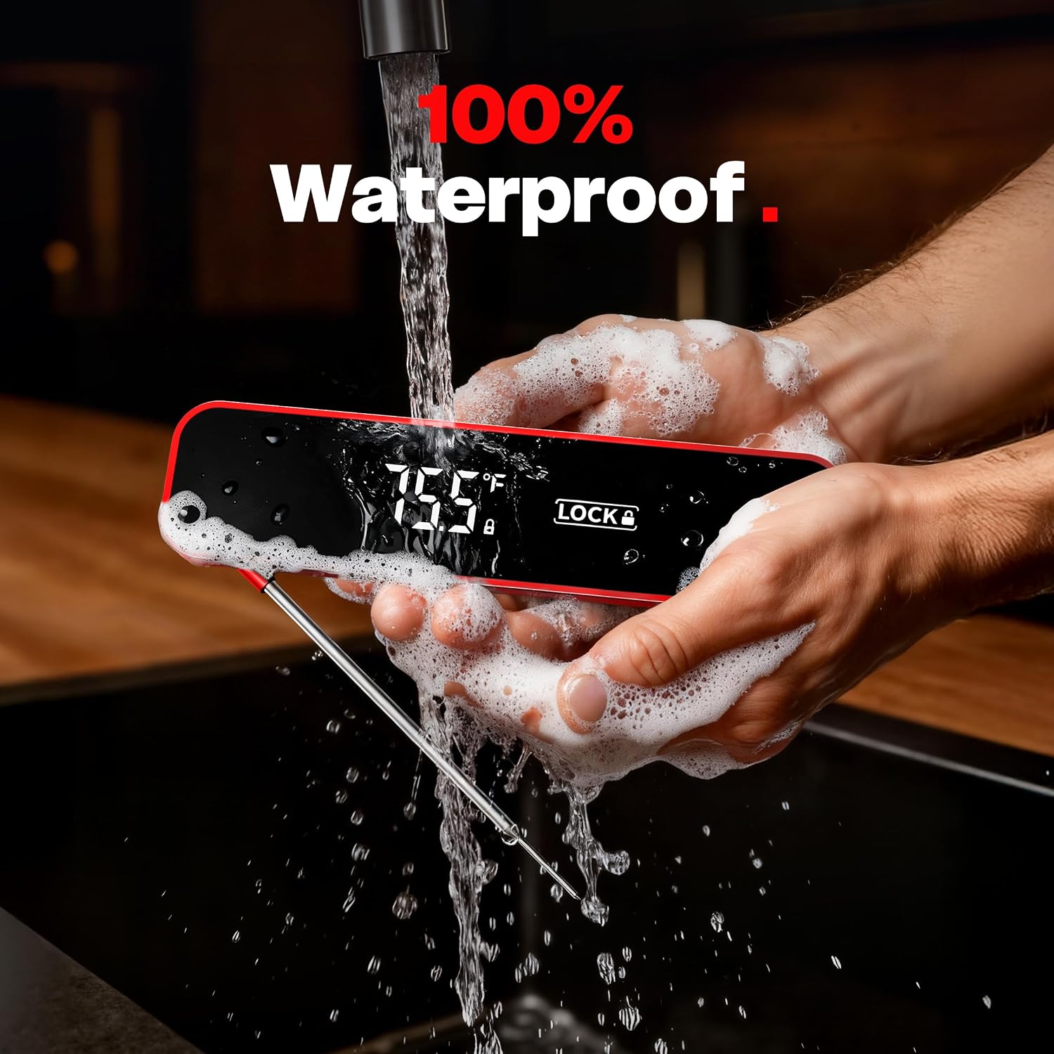 0.3 Sec Instant Read Meat Thermometer Digital for Grilling, Red
