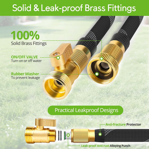 Flexible Garden Hose 100 ft, 2026 New No Kink Water Hose 100ft, 10 Function Nozzle, Solid Brass Fittings, Reinforced Outer Fabric & Inner Core, Ultra Lightweight for Gardening, Cleaning, Car Washing