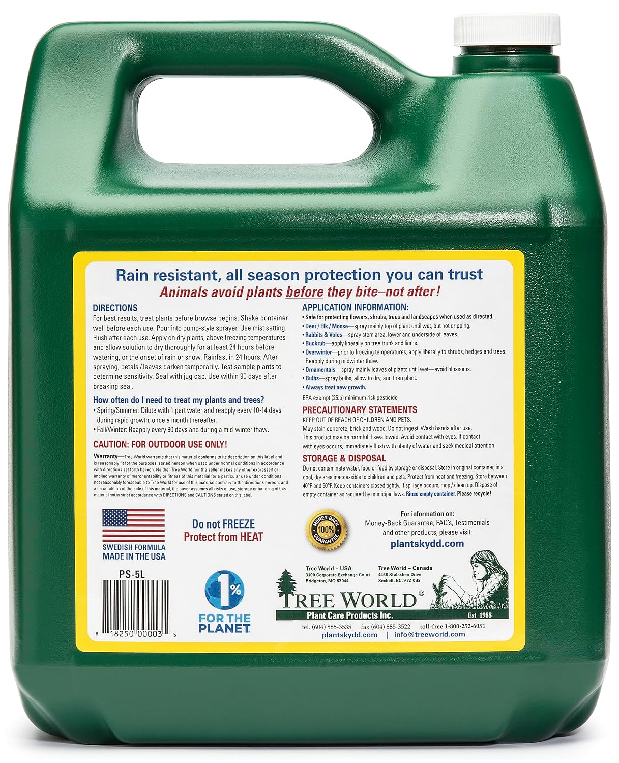 Plantskydd Animal Repellent, Deer, Rabbit, Ready-to-Use Liquid, 1.3 Gal
