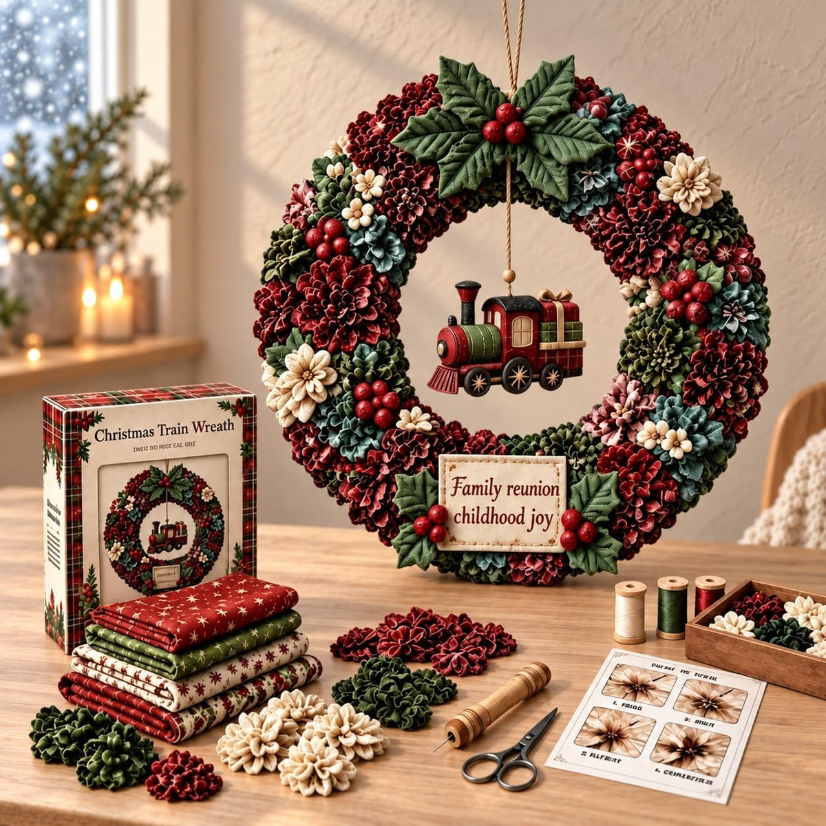 Christmas Wreath 3D Fabric Poke Art DIY Kits for Adults (Vintage Train)