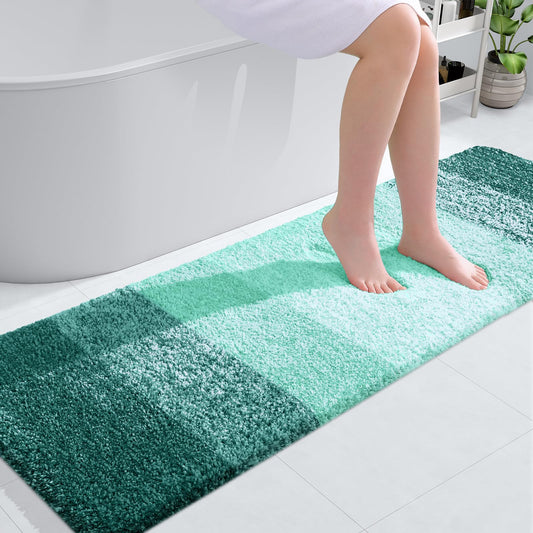 OLANLY Bathroom Rug Mat 59x20, Extra Soft and Absorbent Microfiber Bath Rugs, Non-Slip Plush Shaggy Bath Carpet, Machine Wash Dry, Bath Mats for Bathroom Floor, Tub and Shower, Blackish Green