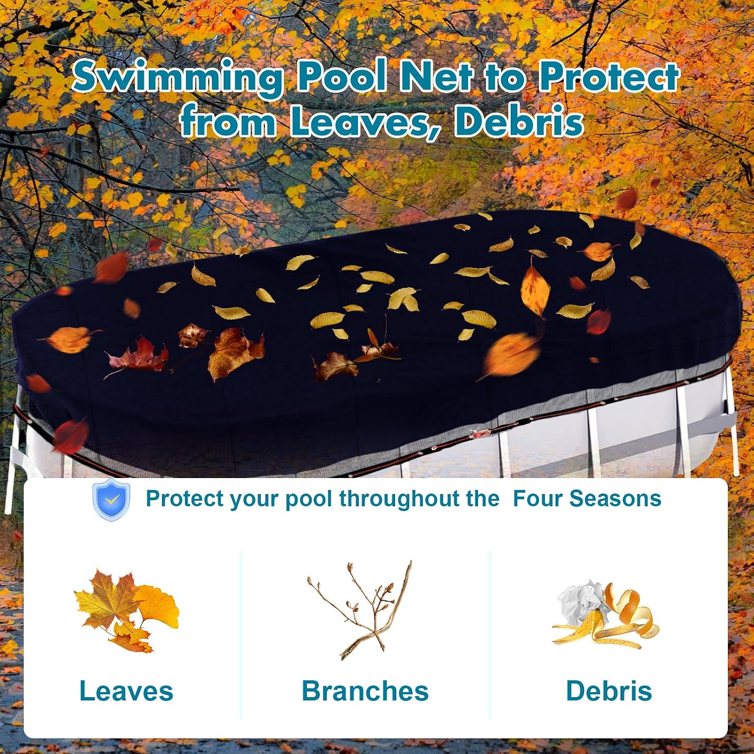 Pool Leaf Net Cover 12x24 Oval Above Ground with Winch and Cable