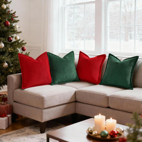 Mecatny Soft Corduroy Throw Pillow Covers 26x26 Set of 2 Christmas Green