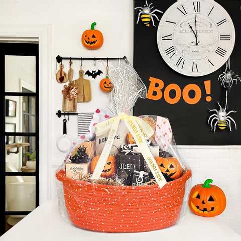 CHICVITA Halloween Basket for Gifts, Boo Basket for Gift Empty,Orange