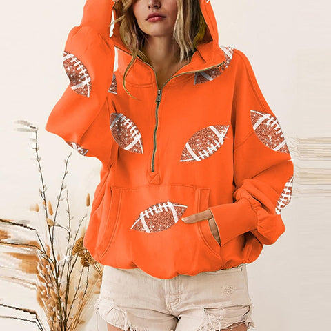 SeekMe Women Game Day Sweatshirt Sequin Football Hoodies Pullover Fall Top