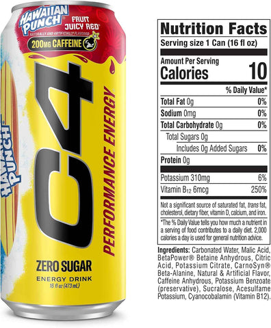 C4 Performance Energy Drink with Zero Sugar, 200mg Caffeine, 16 Fl Oz 12pk
