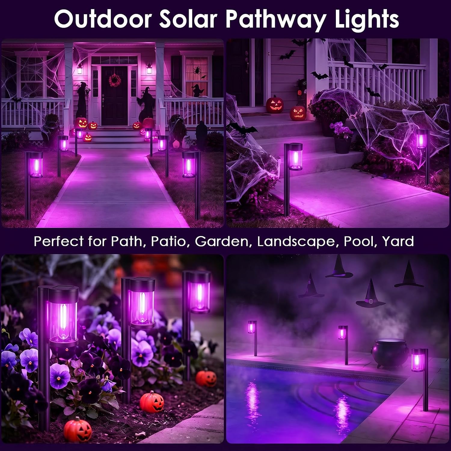 Mancra 10 Pack Solar Pathway Lights Outdoor, Solar Halloween Lights Purple LED Path Landscape Lighting for Garden Yard Walkway Driveway Halloween Decor