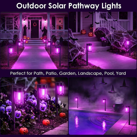Mancra 10 Pack Solar Pathway Lights Outdoor, Solar Halloween Lights Purple LED Path Landscape Lighting for Garden Yard Walkway Driveway Halloween Decor