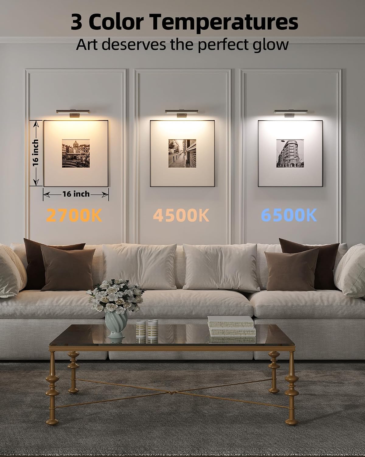 EZVALO Picture Light for Wall, Rechargeable 2400mAh Lights Wireless with IR Remote, 3 Color & Dimmable Magnetic 7.8'' LED Lights Display for Painting, Living Room, Gallery, Bedroom(Black-3P)