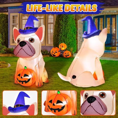 zukakii 5Ft Halloween Inflatables Decorations Build-in Bright LEDs Blow Up Yard Pumpkin with Witch Hat Halloween Decorations Outdoor Clearance Decor for Holiday Party Indoor Garden Lawn Home