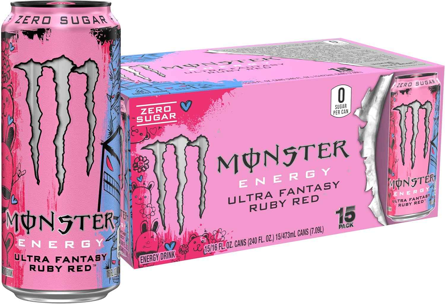 Monster Energy Ultra Fantasy Ruby Red, Sugar Free Energy Drink, 16 Ounce | Pack of 15