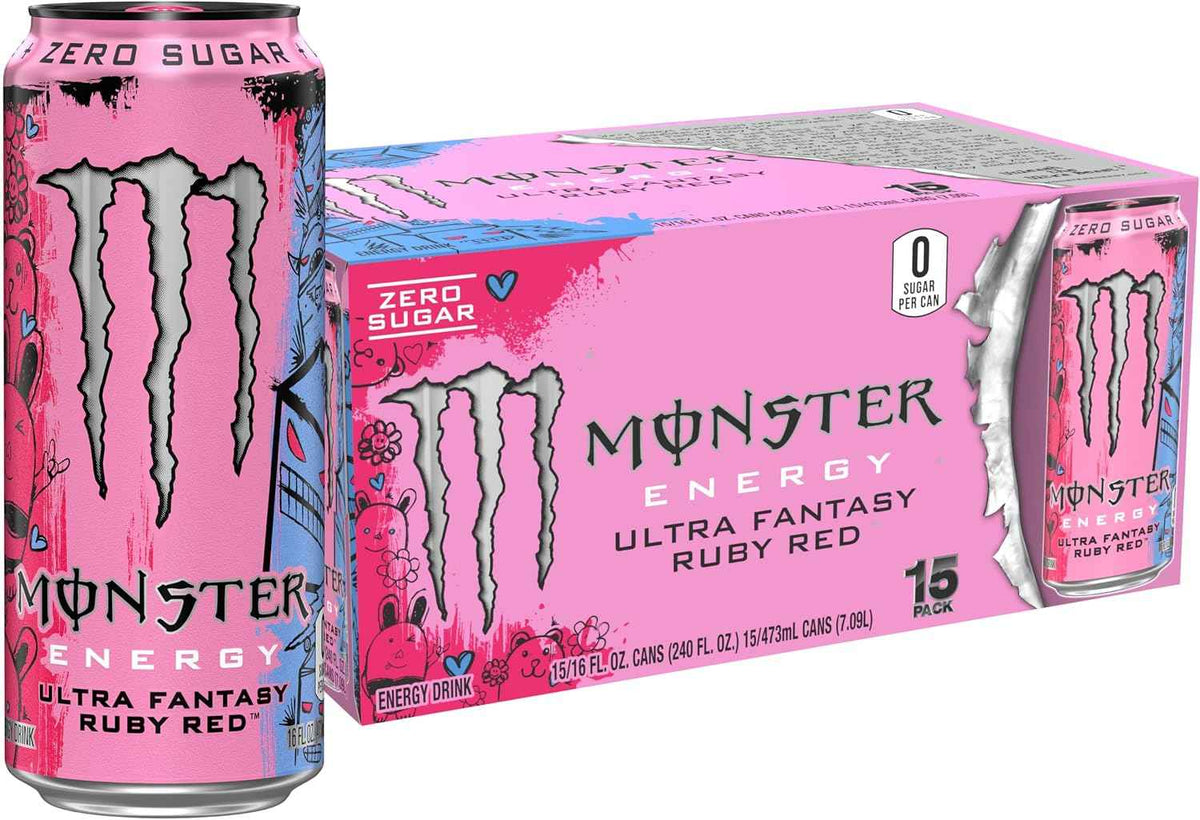 Monster Energy Ultra Fantasy Ruby Red, Sugar Free Energy Drink, 16 Ounce | Pack of 15