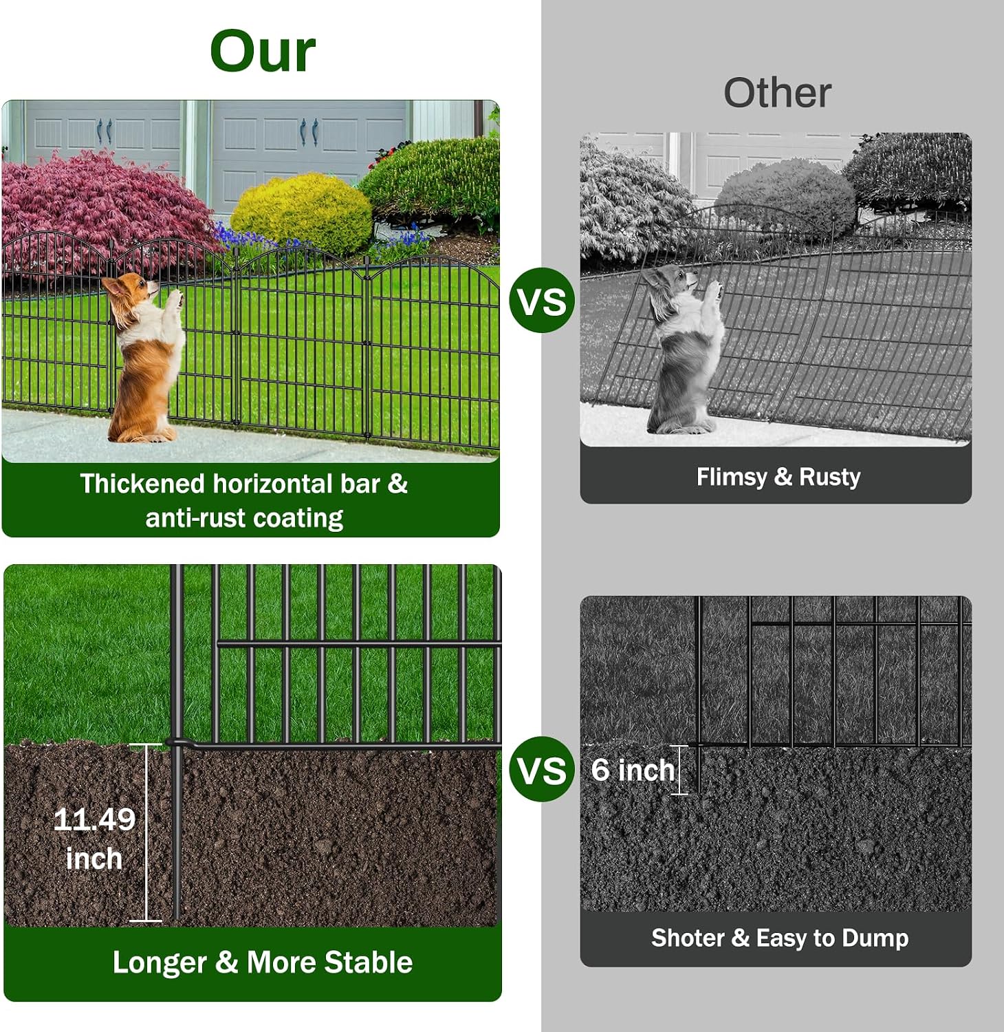 5 Panel No Dig Decorative Garden Fence 24" H x 10'L Outdoor Dog Barrier