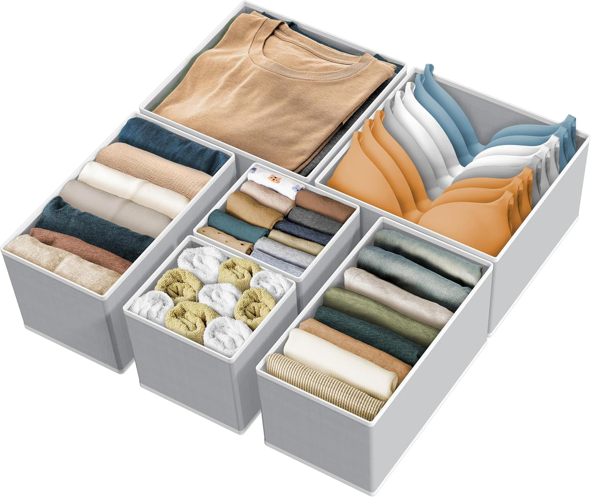 Simple Houseware Underwear Drawer Organizer, Set of 6, Gray