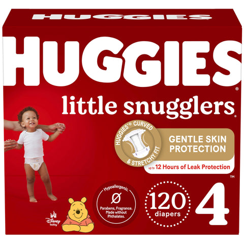 Huggies Size 4 Diapers, Little Snugglers Baby Diapers, Size 4 (22-37 lbs), 120 Count