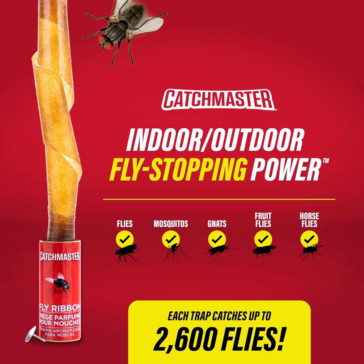 Catchmaster Fly Ribbon 20 Pack, Fly Strips Indoor Sticky Hanging Fly Tape