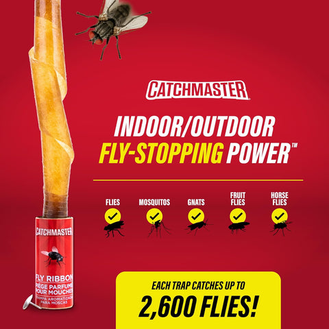 Catchmaster Fly Ribbon 20 Pack, Fly Strips Indoor Sticky Hanging Fly Tape