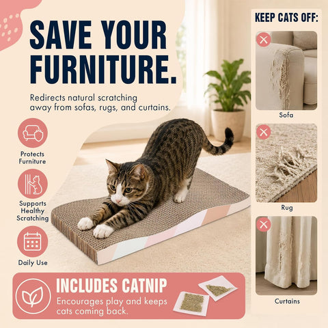 SIDAZON Cat Scratching Board cat Scratcher Cat Scratch Pad Cardboard cat scratchers for Indoor Cats Reversible Large Wide Corrugated with Catnip(2pcs)