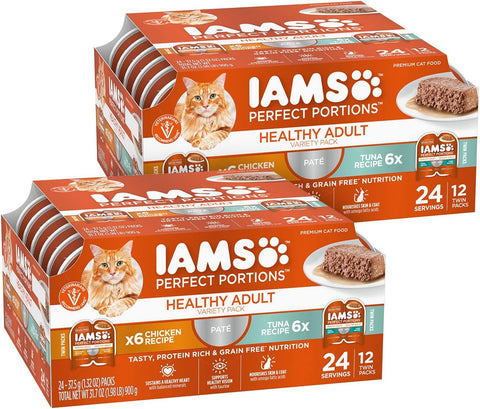 IAMS Perfect Portions Pate Wet Cat Food, Variety, 12 count, 2-pack