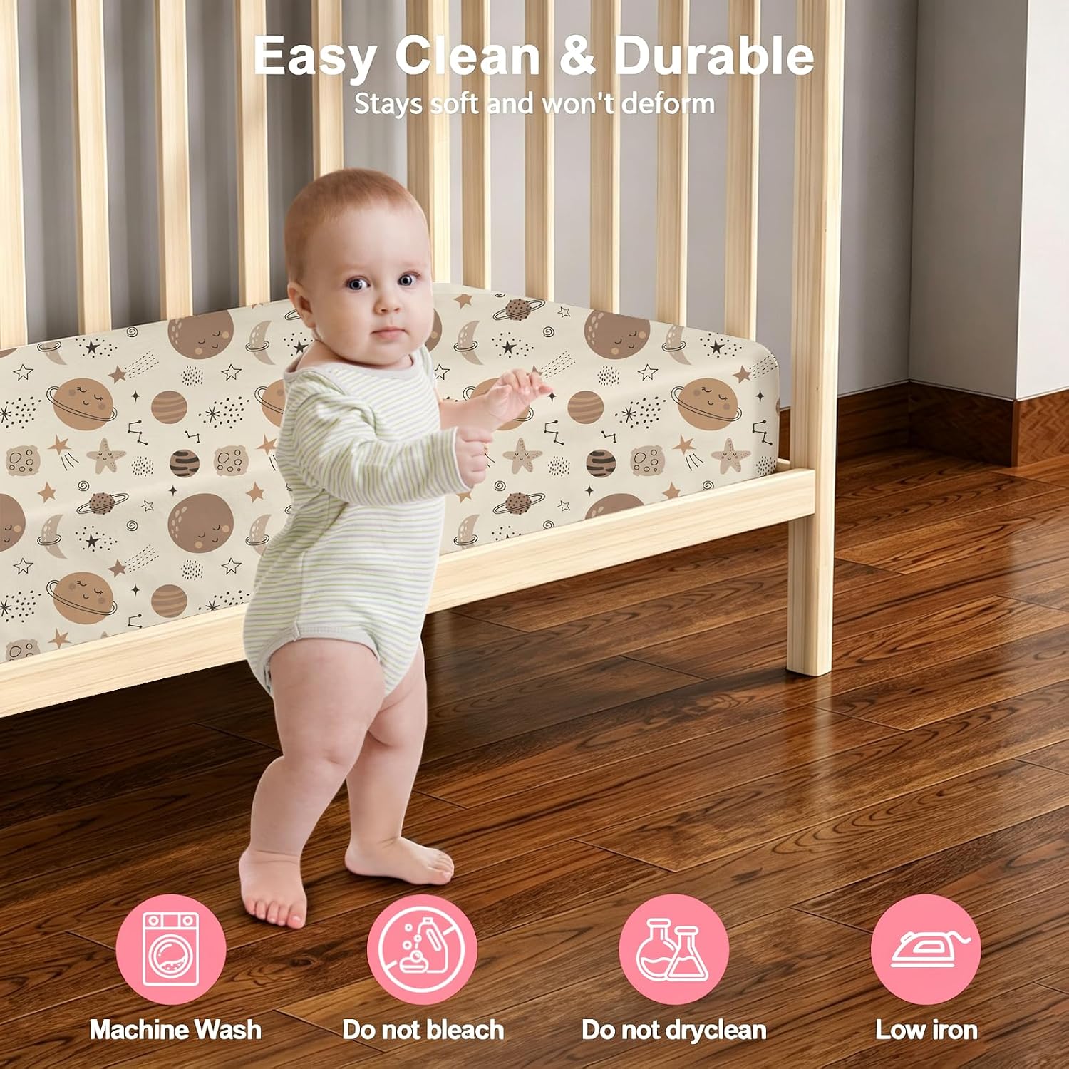 Baby Crib Sheets 4 Pack for Boys and Girls Fit for Standard Crib Toddler Mattress Breathable Soft Microfiber Baby Sheet 28x52x8in，Stars & Moon & White Clouds & Mars：Crib Sheets