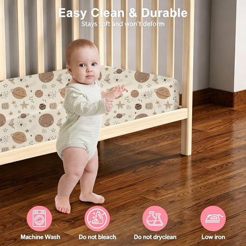 Baby Crib Sheets 4 Pack for Boys and Girls Fit for Standard Crib Toddler Mattress Breathable Soft Microfiber Baby Sheet 28x52x8in，Stars & Moon & White Clouds & Mars：Crib Sheets