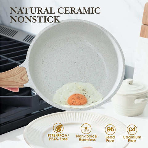 SENSARTE Nonstick Ceramic Frying Pan Skillet, 9.5 Inch Omelet Pan, Healthy Non Toxic Chef Pan, Induction Compatible Egg Pan with Heat Resistant Handle, PFAS-Free