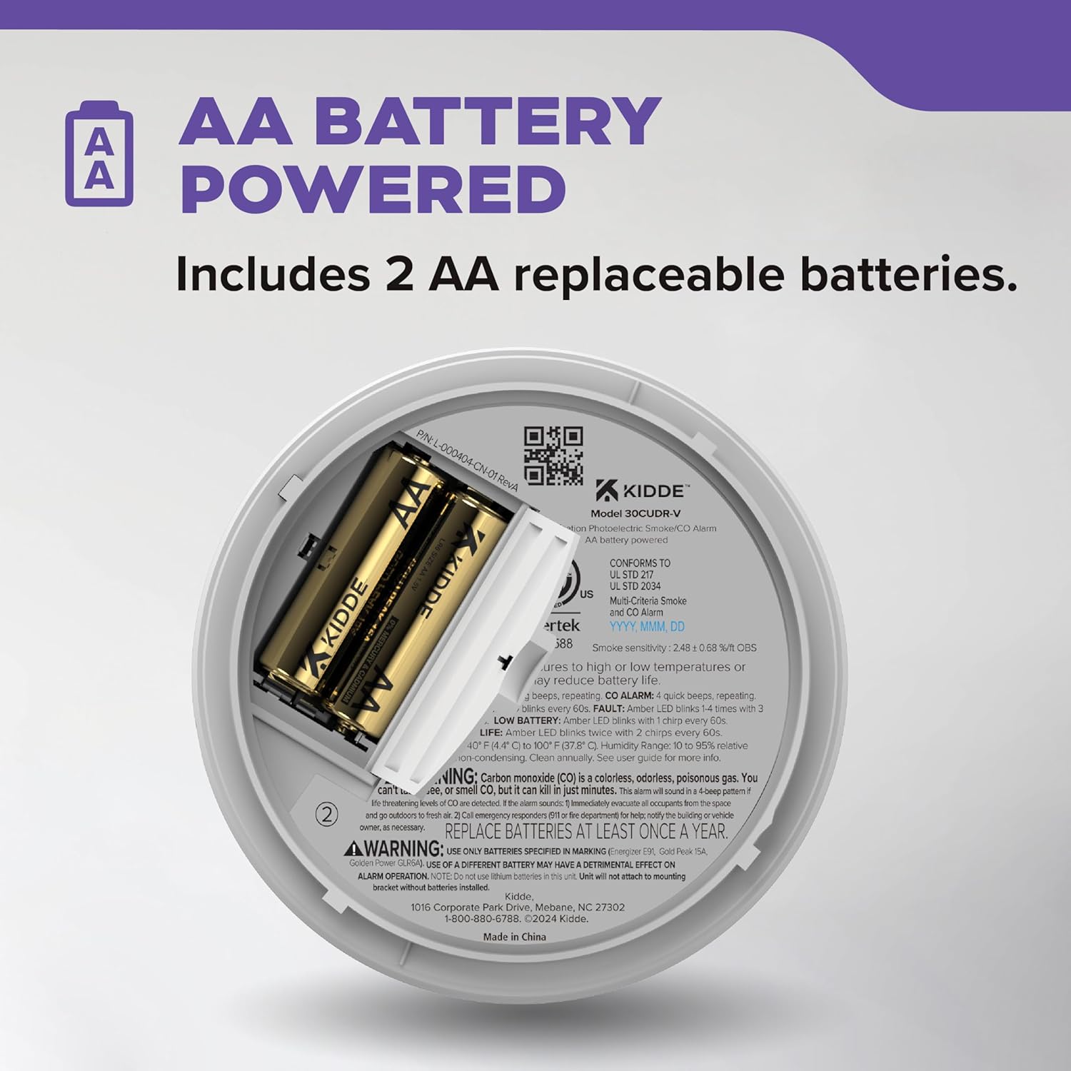Kidde Smoke & CO Detector, AA Battery-Powered, 30CUDR-V, 1 Pack