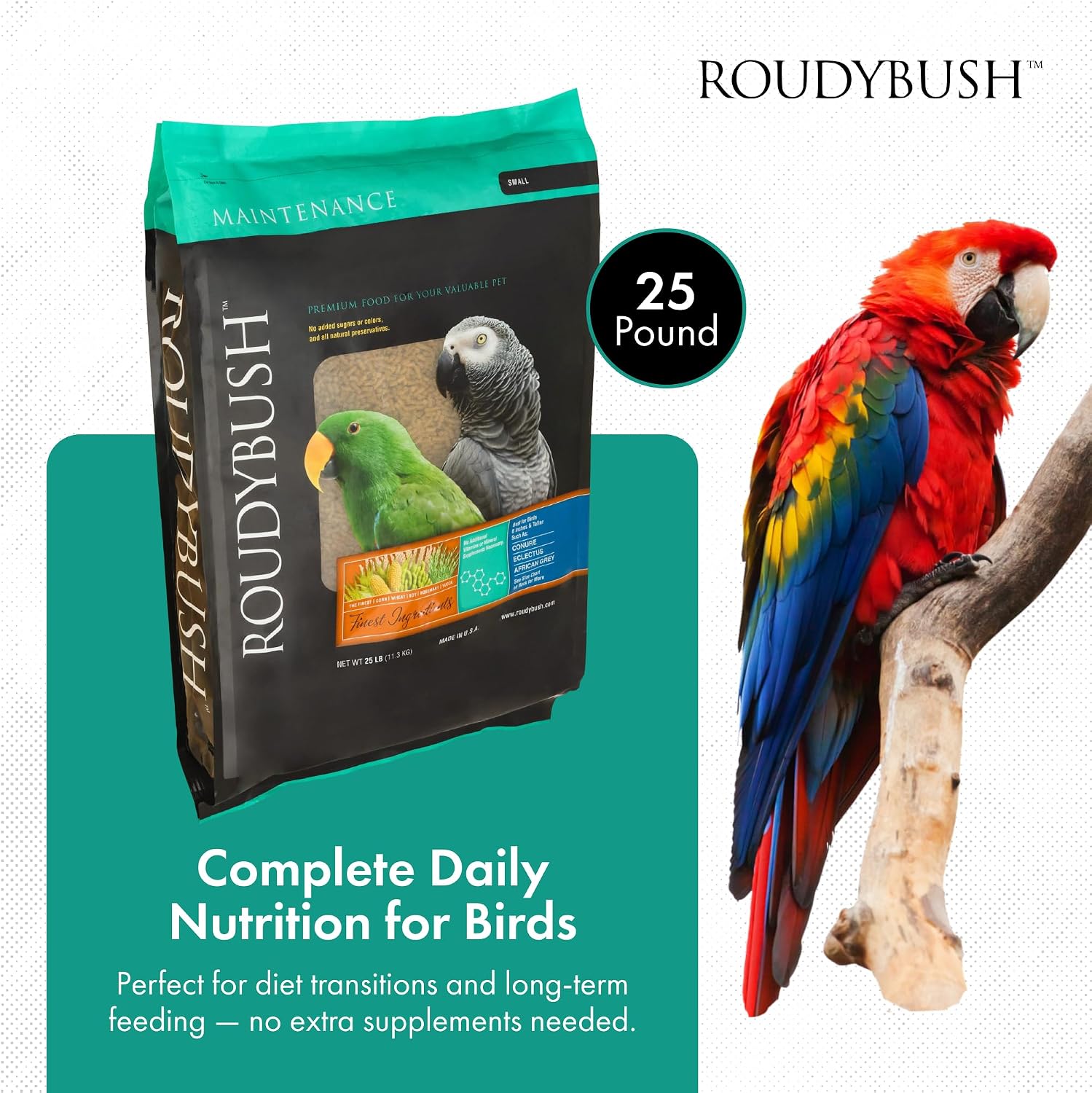 RoudyBush Daily Maintenance Food for Birds - Scientifically Formulated Bird Feed - Bird Food Pellets w/Corn, Wheat, Soy & More - Nutritious & Healthy Feed for Birds (Small, 25lb)