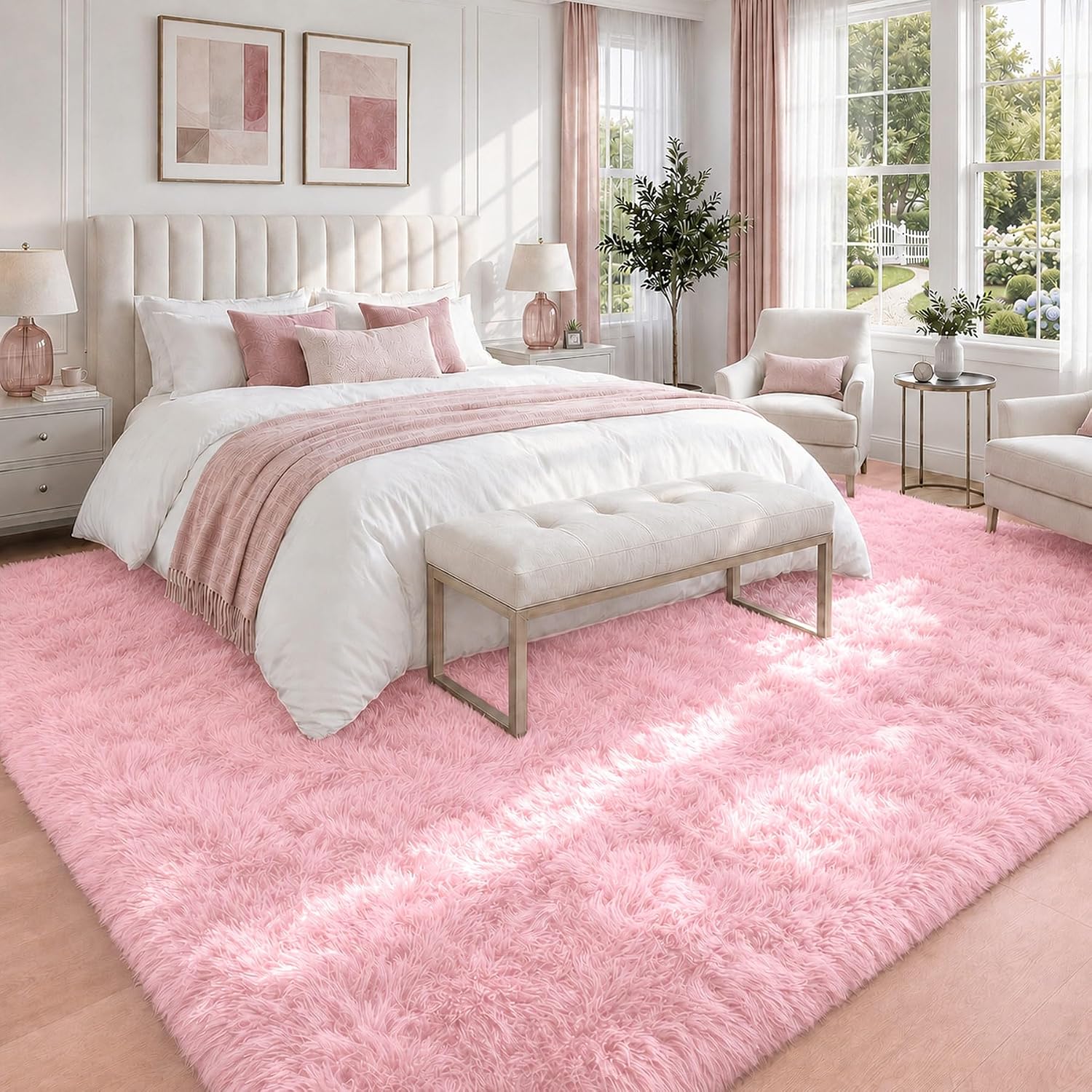 8x10 Area Rugs for Living Room: Soft Pink Fluffy Rug Shag Washable Rug Plush Fuzzy Indoor Carpet for Bedroom Nursery Playroom Girls Boys Kids Room (Pink, 8'x10')