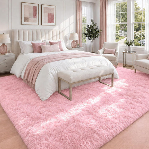 8x10 Area Rugs for Living Room: Soft Pink Fluffy Rug Shag Washable Rug Plush Fuzzy Indoor Carpet for Bedroom Nursery Playroom Girls Boys Kids Room (Pink, 8'x10')