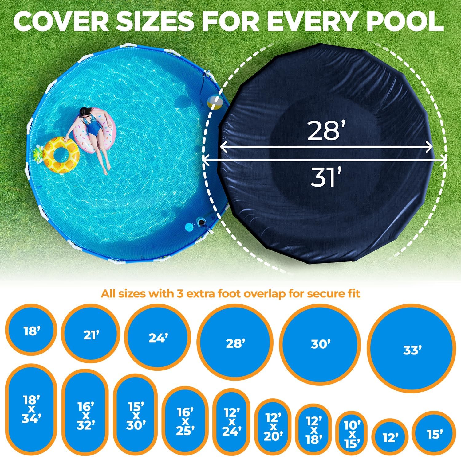 28 ft Round Pool Cover for Above Ground Pools, Above Ground Pool Cover, Swimming Pool Cover, Winter Pool Cover, Keeps Out Debris, Cold and UV Resistant, Supreme Mesh, Navy Blue