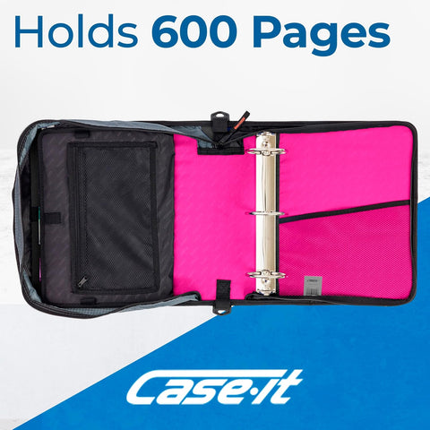 Case-it School Zipper Binder | 3-Inch O-Rings | 600-Sheet | D-146 Magenta