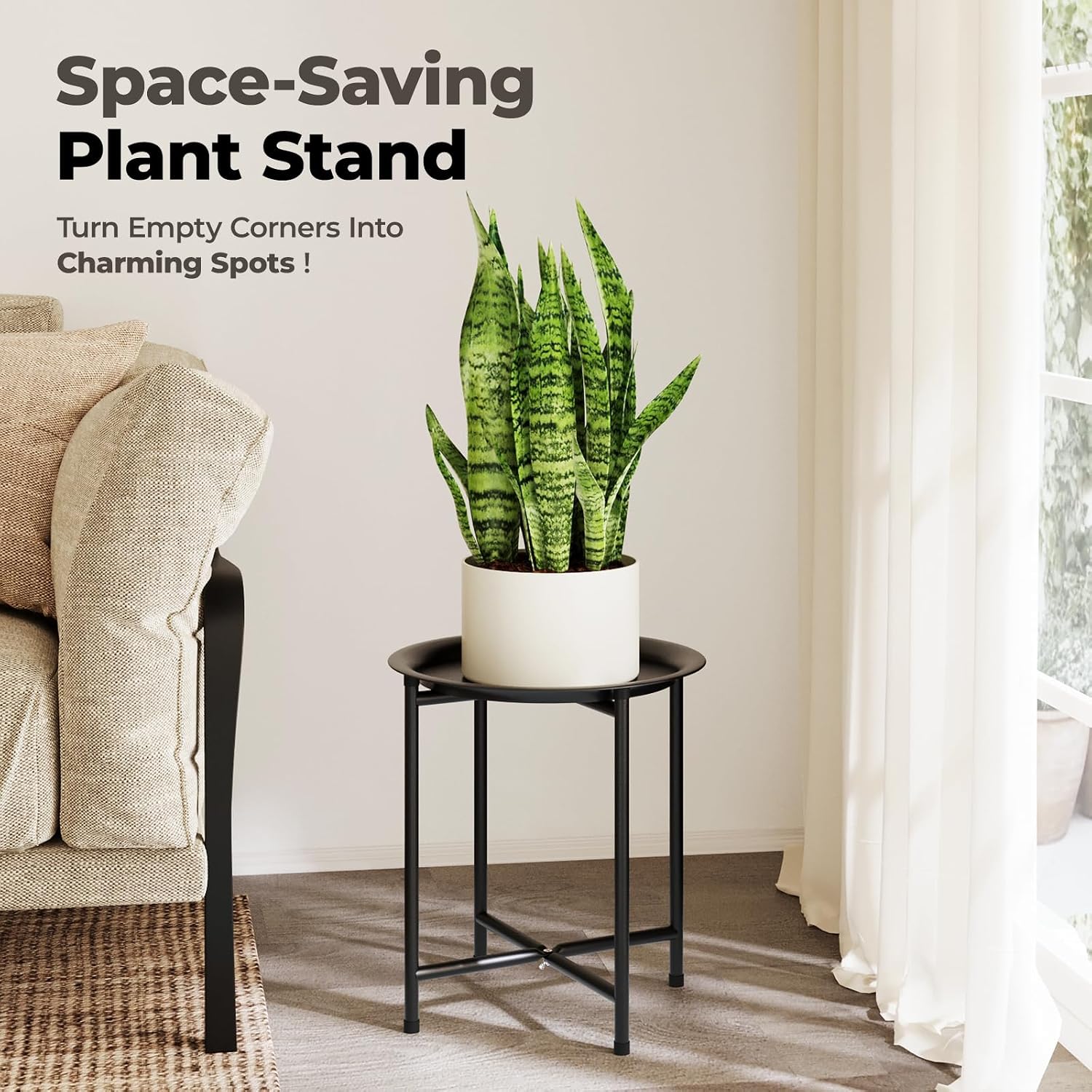 Bamworld Plant Stand Indoor Tall Plant Table Outdoor Plant Stool Black
