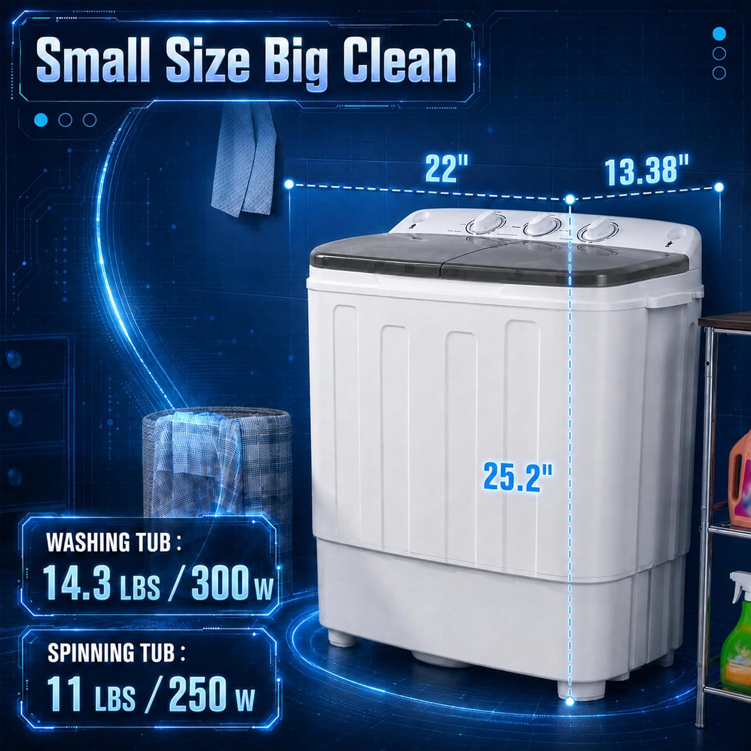 Pataku Portable Washing Machine, 25.3 Lbs Compact Mini Washer and Dryer Combo,Twin Tub Laundry Washer with Spin Cycle, Soaking Function Ideal for Apartment, Dorms, RVs Camping, Grey