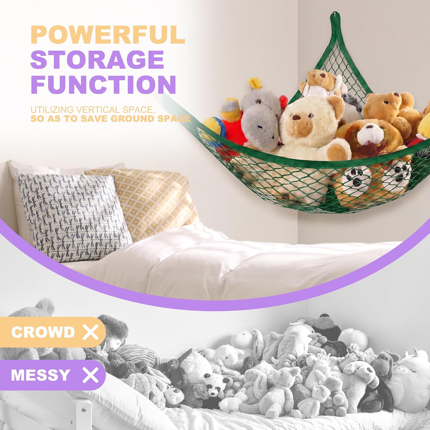 Lazebox Stuffed Animal Net Hammock for Plushie Toys, Stuffed Animal Hammock Corner for Kids' Room Decor, Ideas for Organizing Stuffy Collection