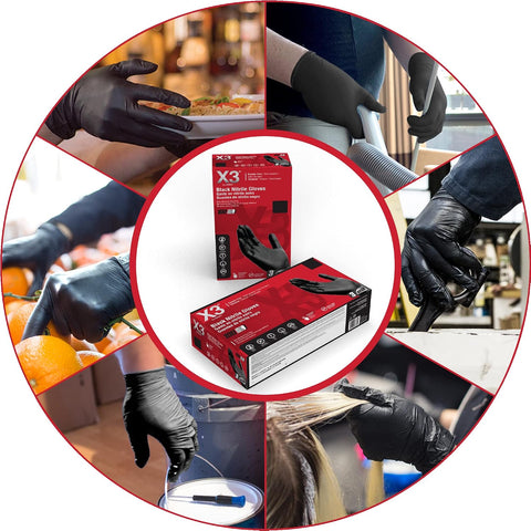X3 Nitrile Disposable Gloves Latex Free 3 mil Black for Cooking Food Prep