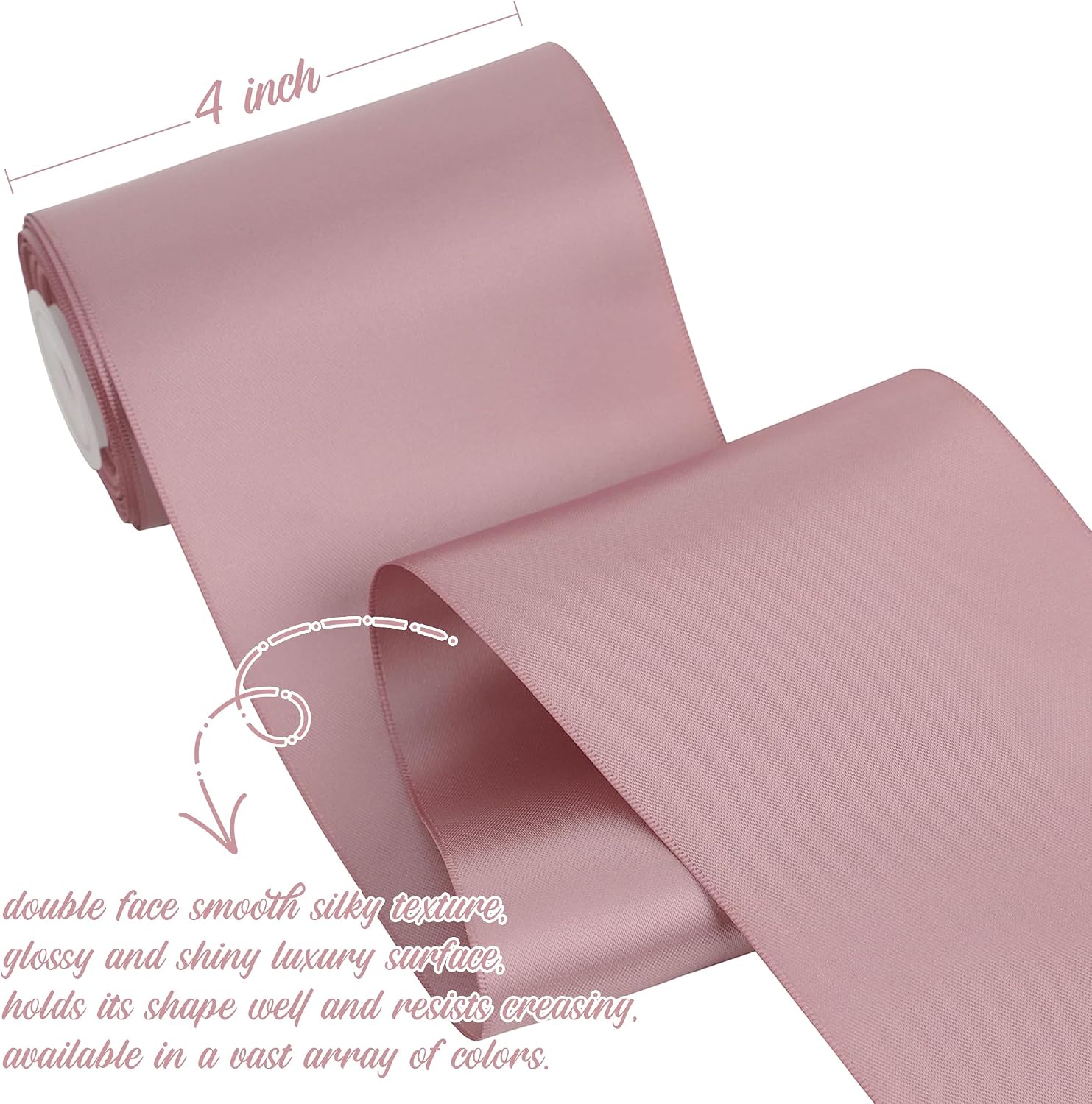 HUIHUANG Double Face Satin Rosy Mauve Ribbon 4 inch Wide Continuous 10 Yds
