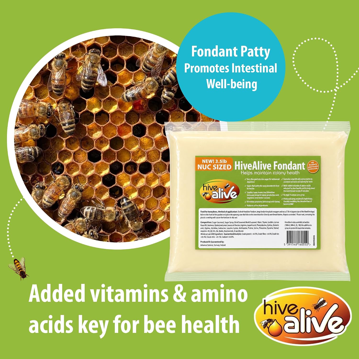 HIVE ALIVE Nuc Fondant Patty, Bee Feed for Small & Starter Hives, 3.5lb