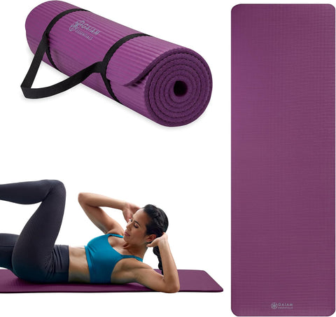 Gaiam Thick Yoga Mat, Exercise & Fitness Mat with Easy-Cinch Carrying Strap