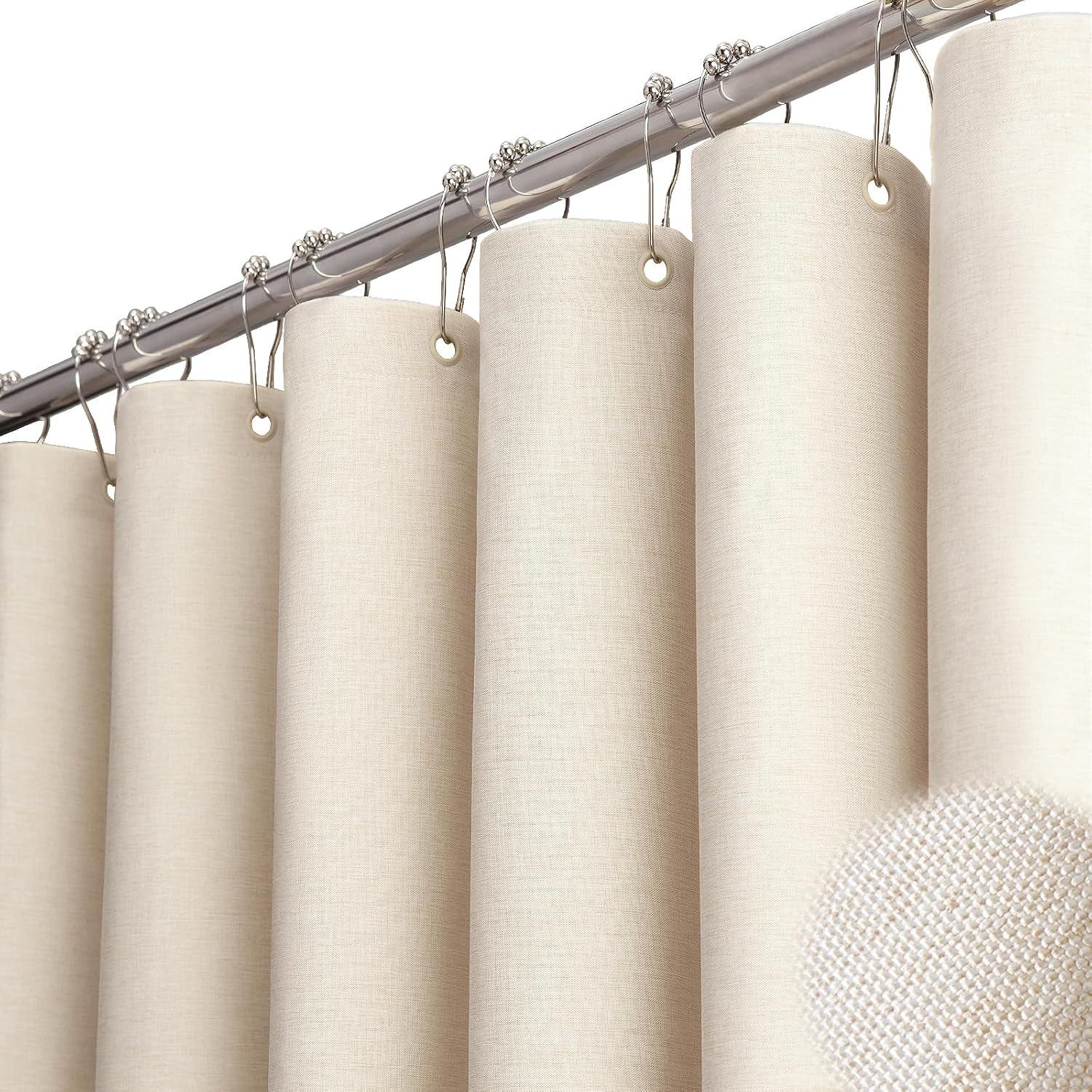 BTTN Beige Linen Textured Waterproof Cloth Shower Curtain Set, 72x72, Cream