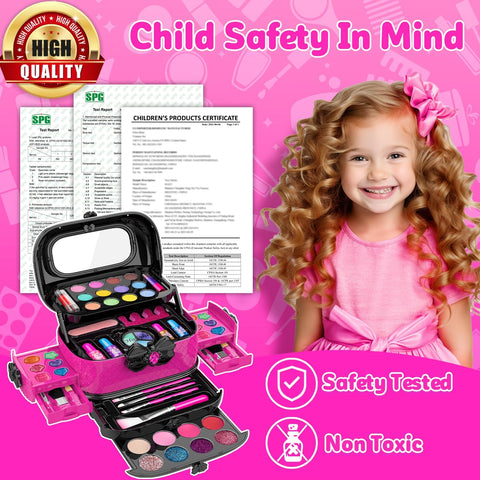 Hollyhi 58 Pcs Kids Makeup Toys Kit for Girls, Real Washable Make Up Set