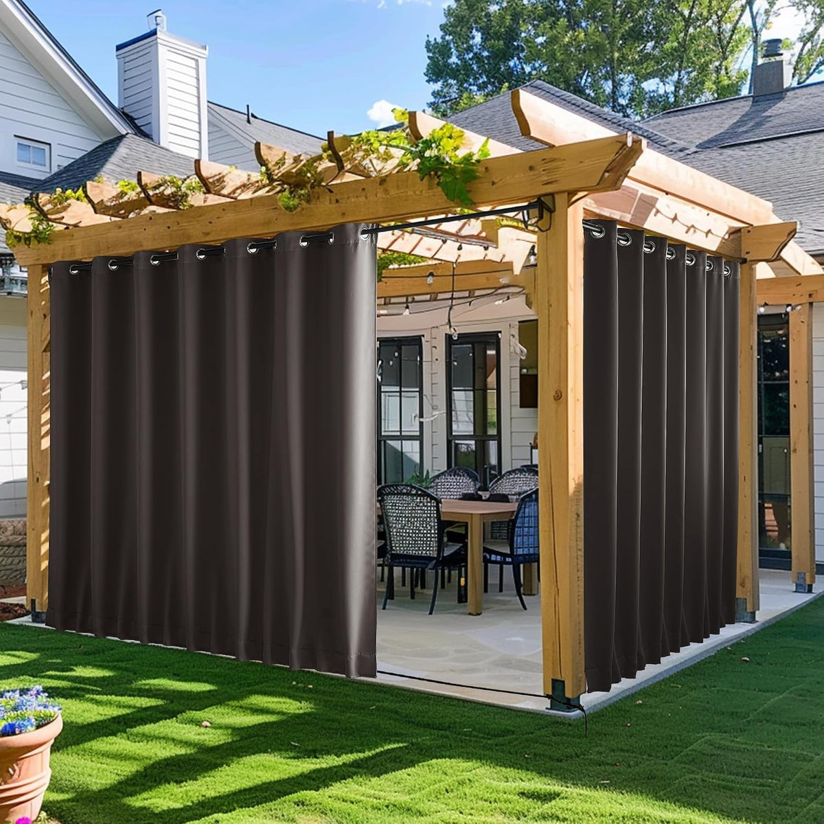 NICETOWN Gazebo Curtains Outdoor Waterproof W100 x L84 in Brown