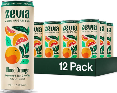 Zevia Zero Sugar Tea, Earl Grey Tea Blood Orange, 12 oz Cans (12-Pack) – Naturally Sweetened, Zero Calorie Sugar Free - Non-GMO Project Verified, Gluten-Free, Vegan